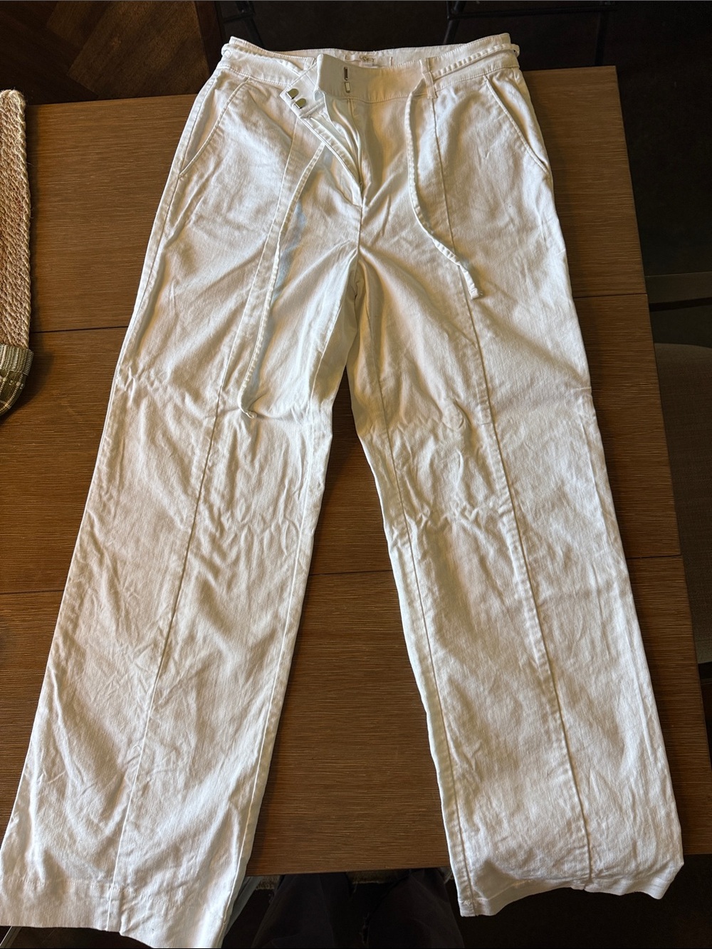LOFT Cream Wide-Leg Drawstring Pants
